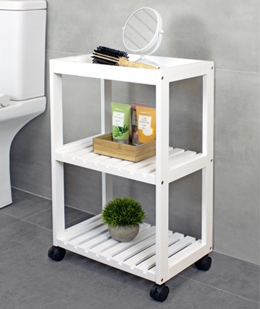 carrito blanco de madera baño