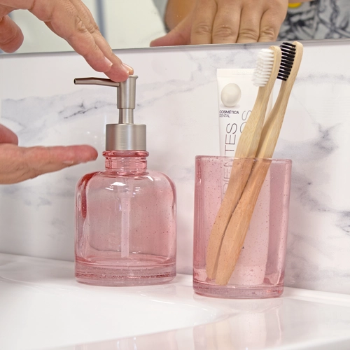 dispensador jabón baño rosa